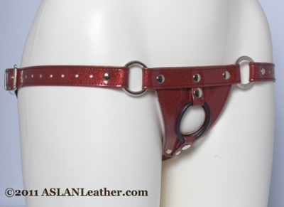 Red Vinyl Harness Red Sparkly vinyl, Wonder Woman Strap on harness, two strap